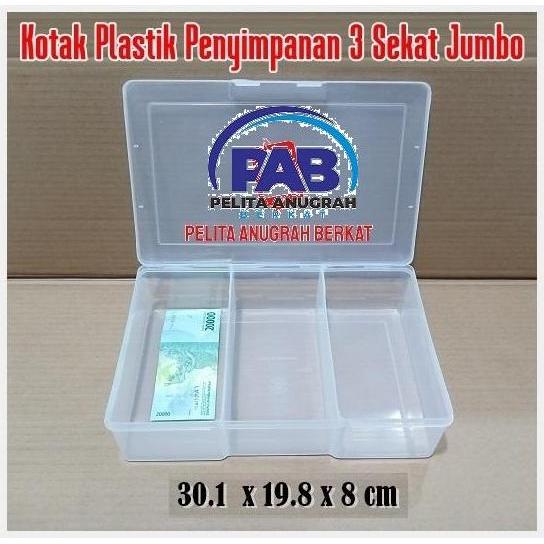Kotak Plastik Penyimpanan 3 Sekat Jumbo Uang Kertas Giro Cek Kas Kecil