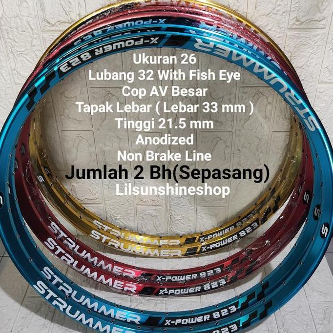 Rims Velg 26 STRUMMER X-POWER 823 Alloy Anodized 32H Tapak Lebar 33mm Rim Double Wall Tinggi 21.5mm 