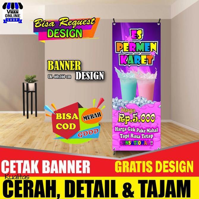 Ready  spanduk banner es permen karet viral keren bagus