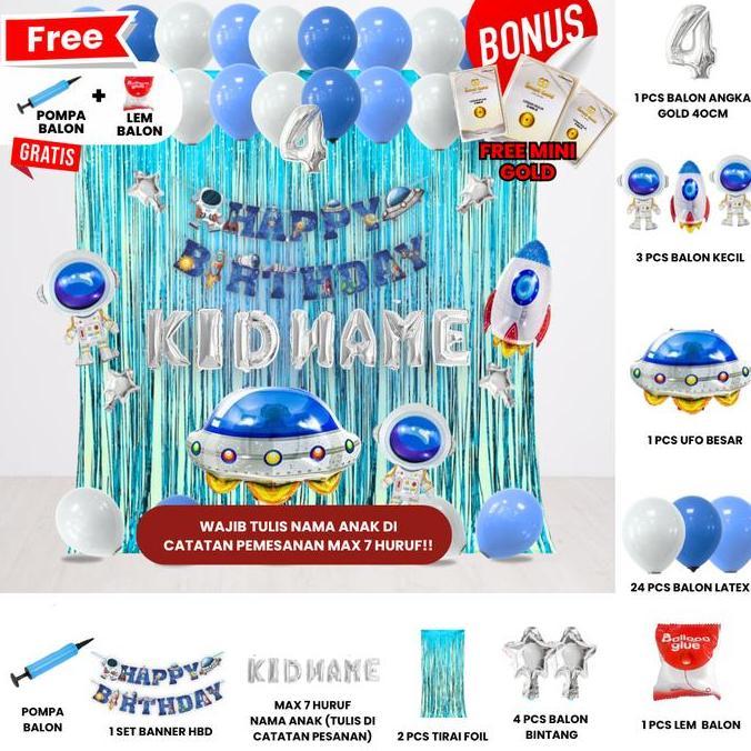 Ready  DEKORASI ULTAH ANAK MINI GOLD & POMPA TIRAI/PAKET DEKOR ULANG TAHUN ANAK/PAKET DEKORASI KARAK