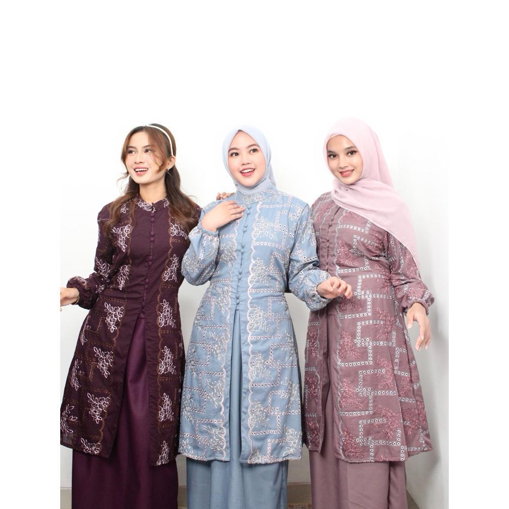 HOT SALE ELNISHA BOUTIQUE | MINA SET  | RAYA SERIES TUNIK SETELAN ROK OUTFIT RAYA KATUN BORDIR ATASA