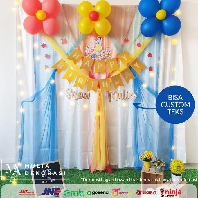 Backdrop Dekorasi UlangTahun HappyBirthday Pesta Anak Paket Snow White murah