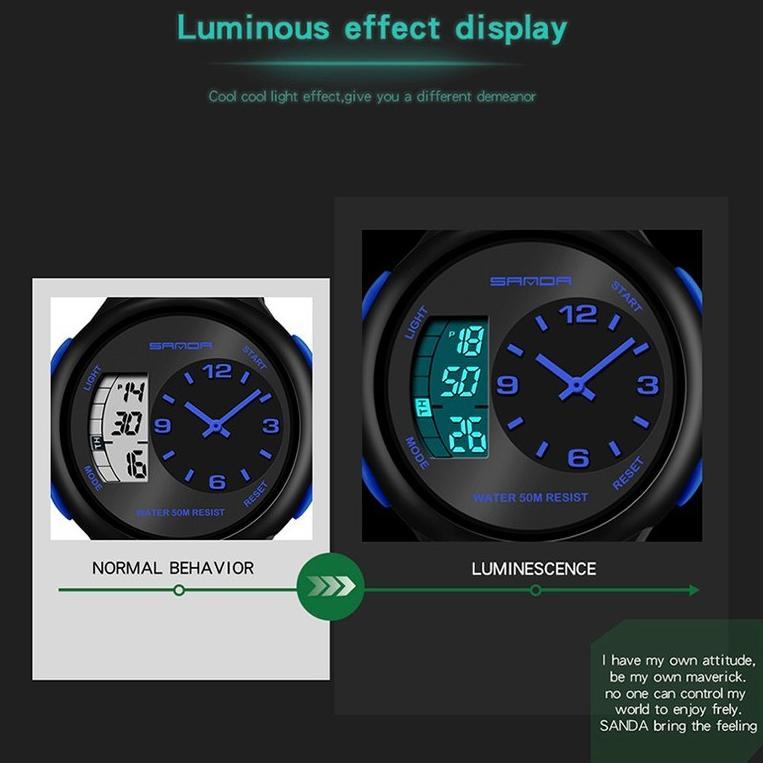 BESTPROMO SANDA 763 Jam Tangan Pria Digital Analog Tali Rubber Chronograph Anti Air