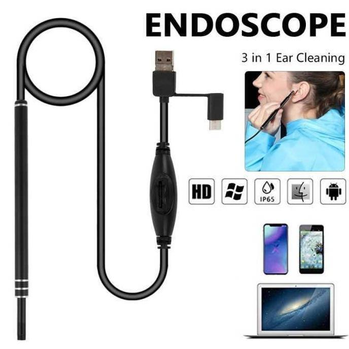 Kamera Pembersih Telinga 6 LED 3in1 USB Mikro Type C Resolusi Tinggi untuk Korek Kuping dan Earwax T