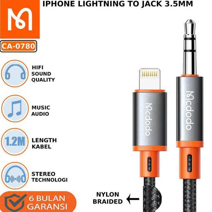 TERBARU - Mcdodo CA 0780 Lightning to .5mm Jack Audio AUX Cable 120cm -