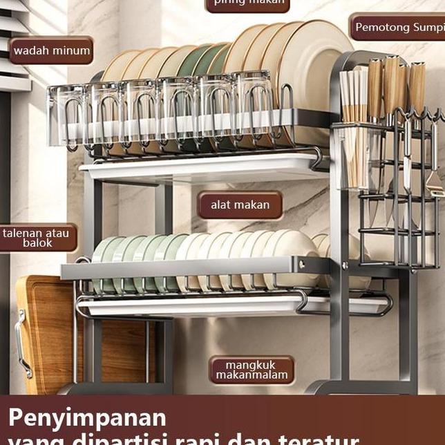 Rak Piring Stainless Steel Rak Dapur Rak Cuci Piring Dapur Wastafel Rak Penyimpanan Dapur Rak Penger