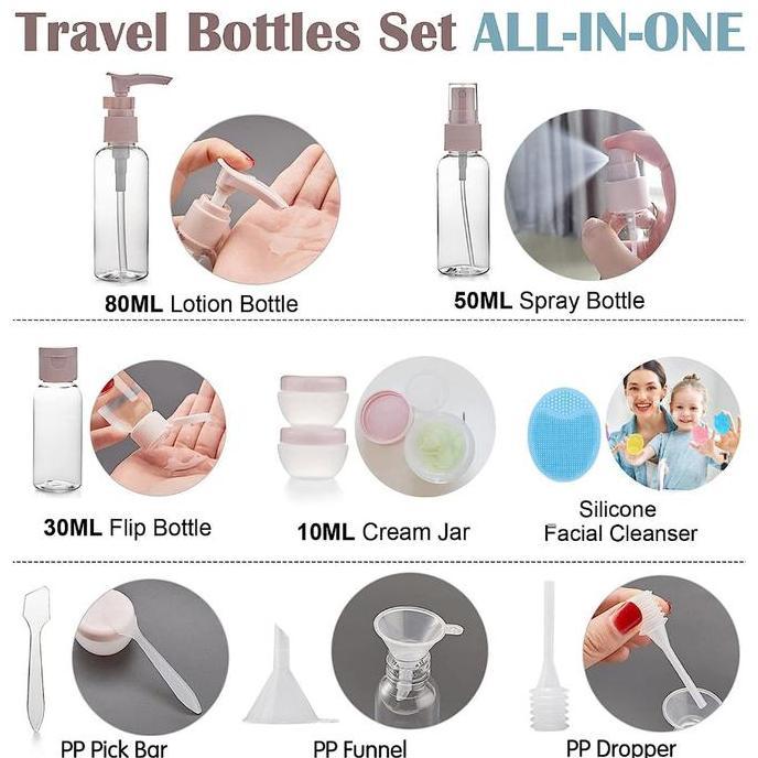 Halan- Botol Travel Set 11 Buah Warna Macaron Pe Pet Pp Mudah Dibawa Dan Disimpan Ideal Untuk Perlen