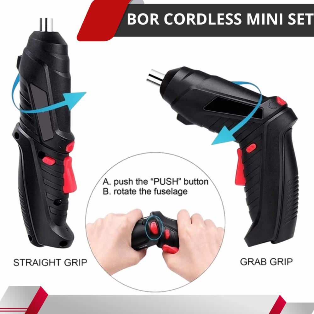 Cuci Gudang  Bor Obeng Elektrik Set Komplit 48 Pcs Cordless Screwdriver Charger Bor Mini Baterai Tan