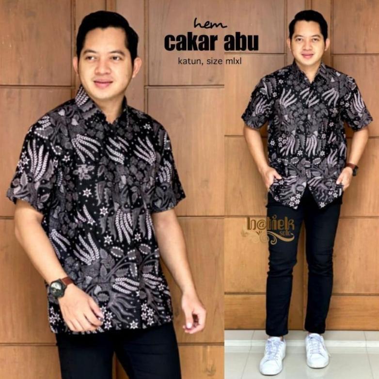 promo naga hitam rahayu kemeja batik pria motif naga abu hitam lengan pendek non furing kemeja premi
