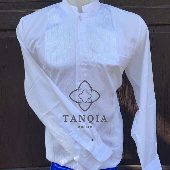 NEW BAJU KEMEJA KOKO LENGAN PANJANG KATUN INDIA / BAJU MUSLIM DAFA MANSET PUTIH POLOS PRIA ORI