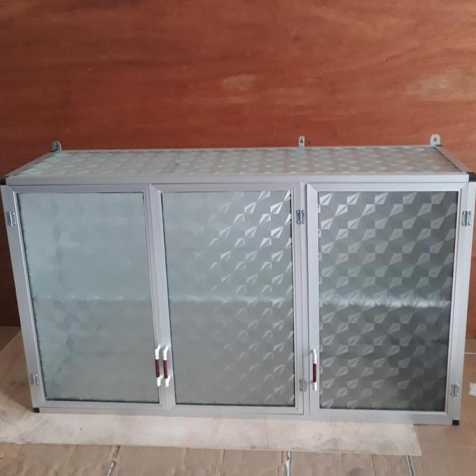 TERLARIS RAK GANTUNG LEMARI DAPUR KITCHEN SET ATAS ALUMINIUM KACA 3 PINTU POLOS