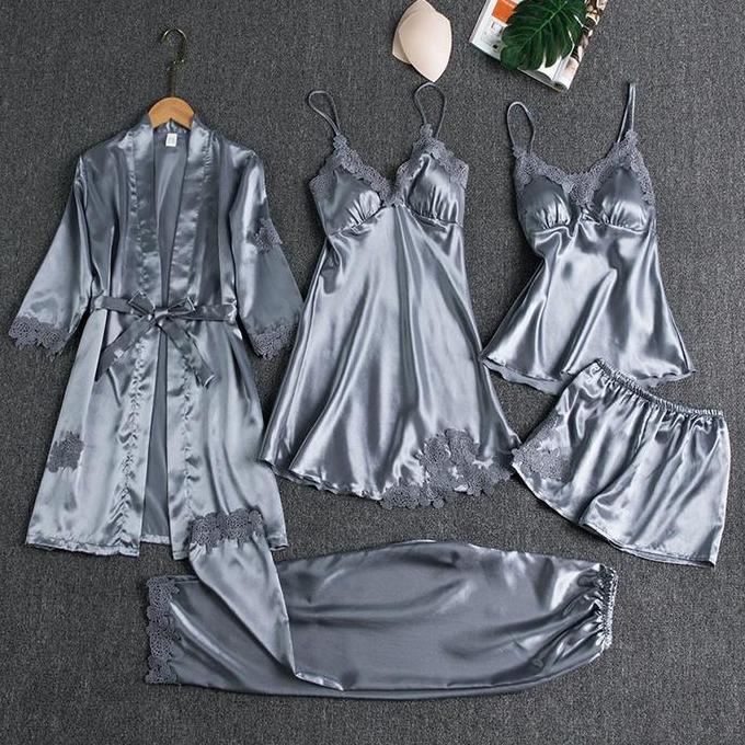 TERLARIS SS Baju Tidur PIYAMA SET SEXY KIMONO 5IN1/BAJU TIDUR SATIN WANITA/BAJU TIDUR SEXY/LINGERIE 