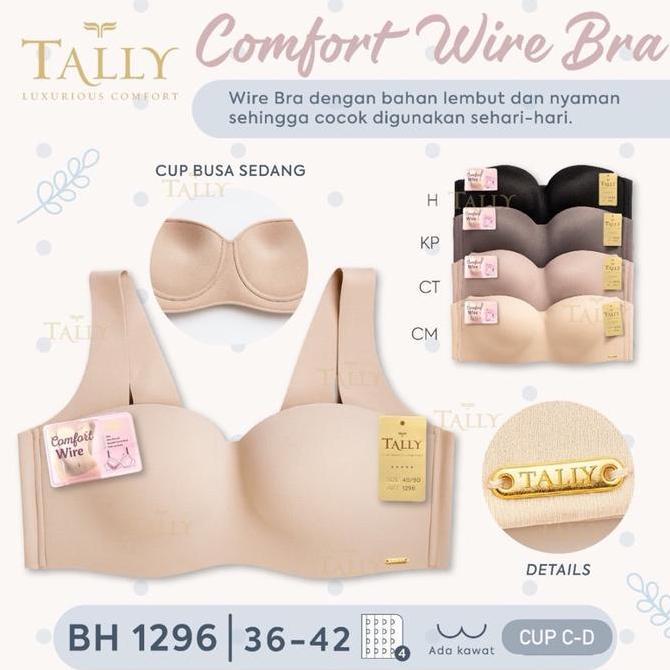 1pcs Bra BH Tally 1296 Cup C-D Half Cup Ada Kawat Busa Tipis Tali Permanen Kait 4