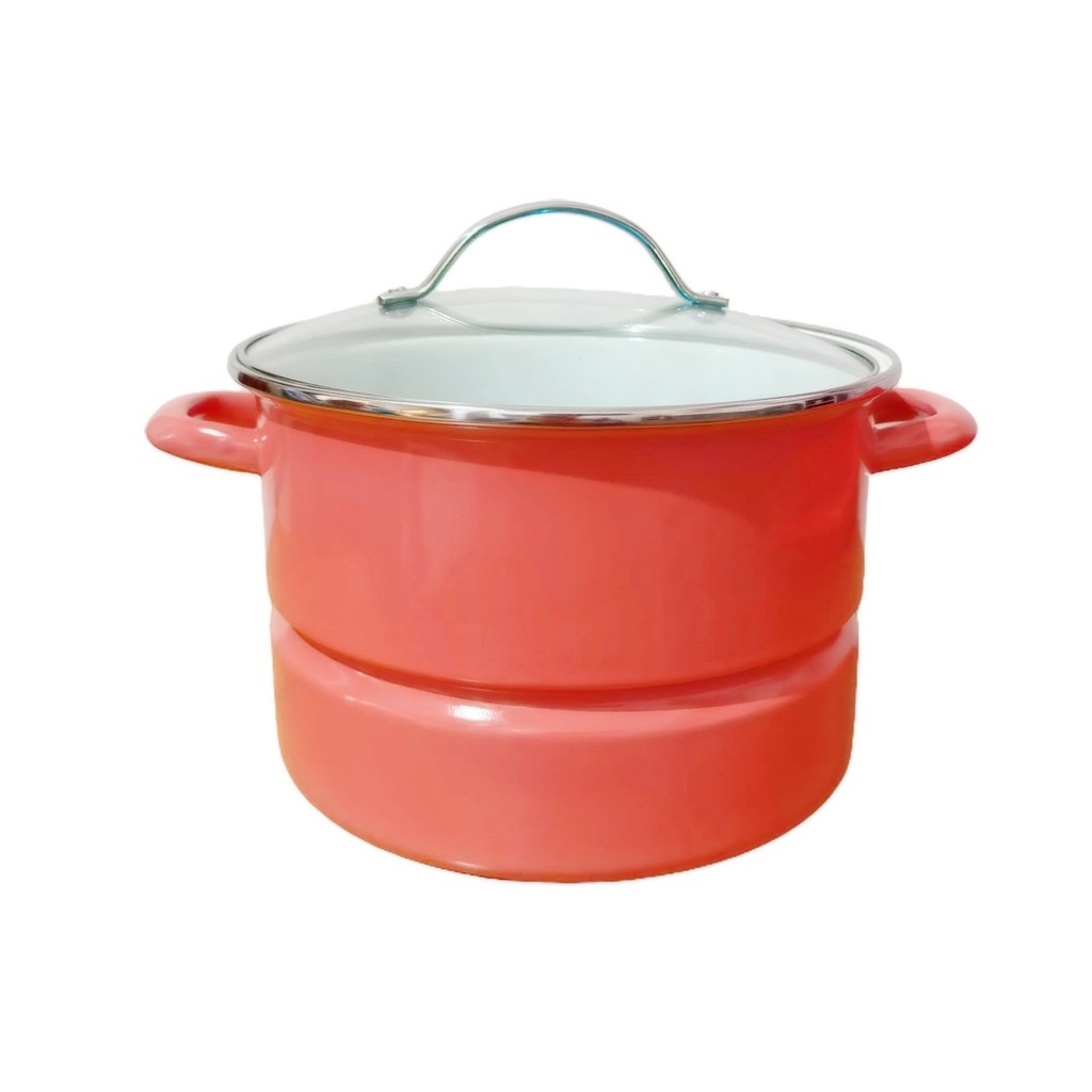 Panci Enamel Steamer /panci Kukus dengan Tutup kaca Diameter 22 cm VOLUME 5000 ML