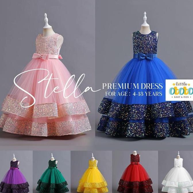 PROMO - 4T-13T LONG DRESS PREMIUM STELLA - GAUN BALL GOWN ANAK BAYI BALITA Model Korea Tile