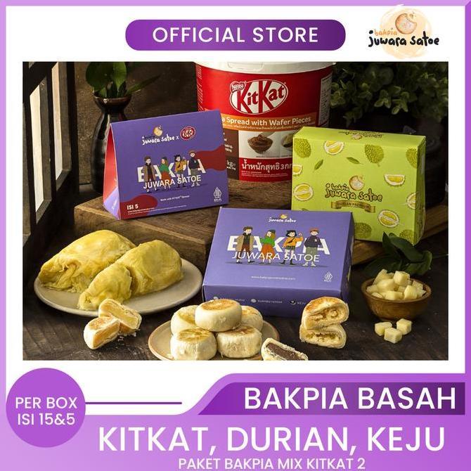 JUWARA SATOE [ 3 BOX ] PAKET BAKPIA BASAH MIX KITKAT 2 [KITKAT, DURIAN, KEJU] - JUWARA SATOE