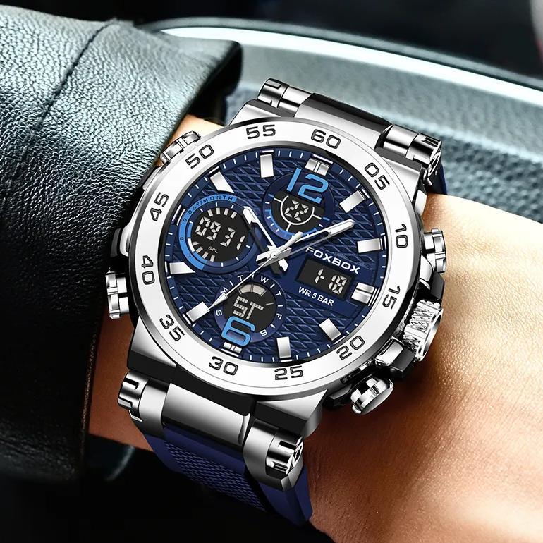 TERMURAH FOXBOX Jam Tangan Pria Anti Air Original LIGE Digital Analog Asli Tali Silikon Jam Tangan C