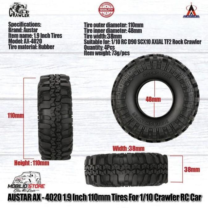 Ban Austar AX-4020 Tires 1.9" 4 Pcs for 1/10 RC Crawler Car Adventure