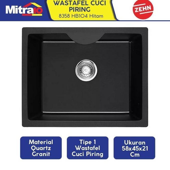 TERLARIS WASTAFEL GRANITE ZEHN+ 1 KOLOM HITAM 58X45X21CM 8358 HB104 - SINGLE SINK BLACK [INCLUDE PAC