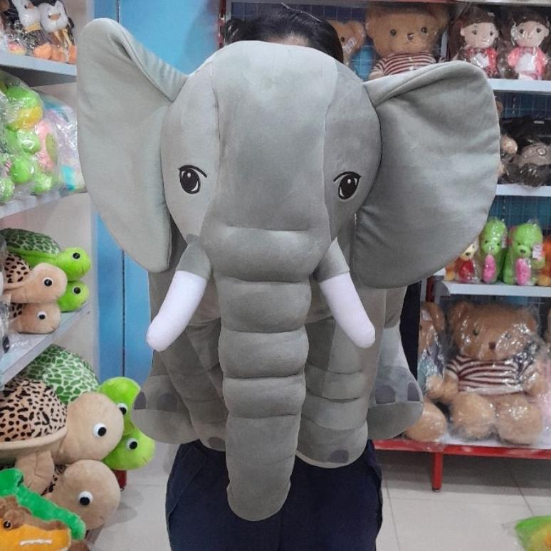 Grosir Boneka Gajah Besar Elephant Jumbo Abu-Abu Bahan Halus & Lembut
