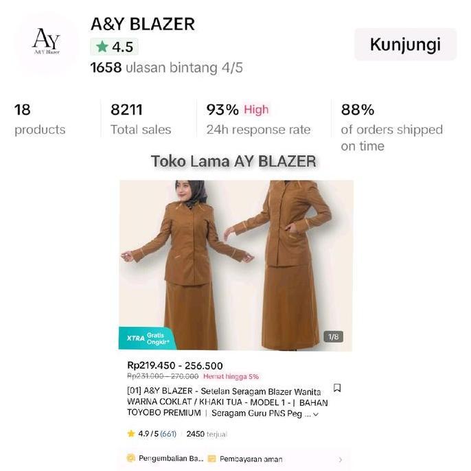 Termurah / Hot Sale [01] A&Y Blazer Baju Seragam Pdh Guru / Pns Wanita Warna Khaki Tua & Khaki Muda 