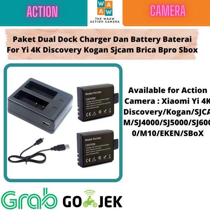 NEW PAKET DUAL DOCK CHARGER BATTERY FOR YI 4K DISCOVERY KOGAN SJCAM BPRO ORI