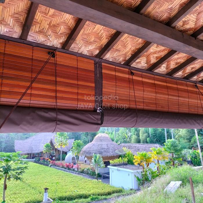 tirai kayu lapis kain L 2m x T 2m / tirai kayu waterproof / tirai kayu anti air / krey kayu waterpro