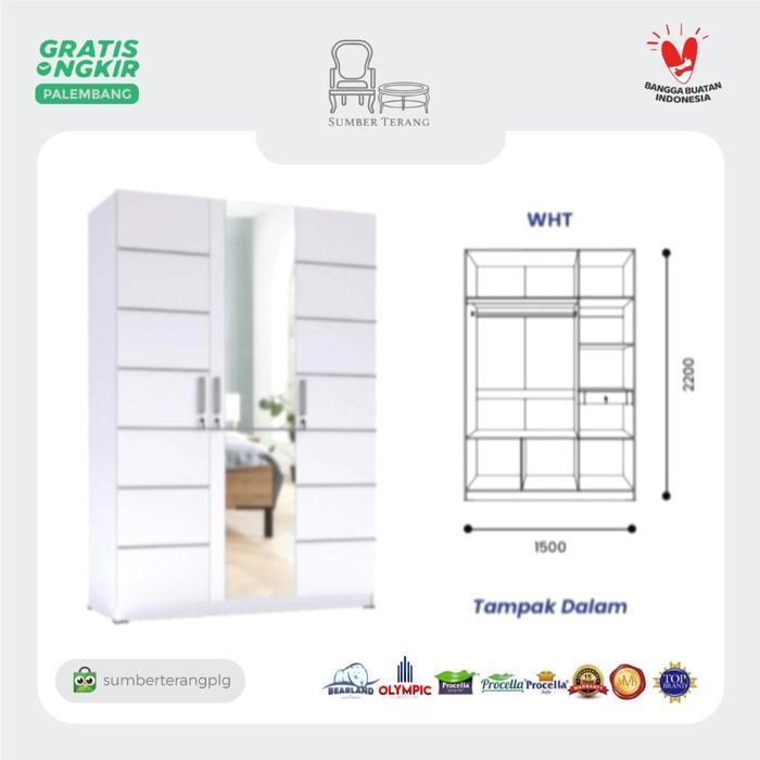 Olympic Lemari Pakaian 3 Pintu WHT Palazio / Lemari Baju Putih 3 Pintu