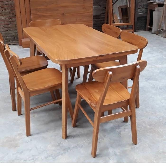 meja makan jati mentah (non finishing) kursi makan ropan