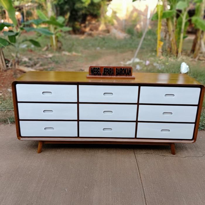 meja bufet tv minimalis retro kayu jati 2 meter mebel jepara