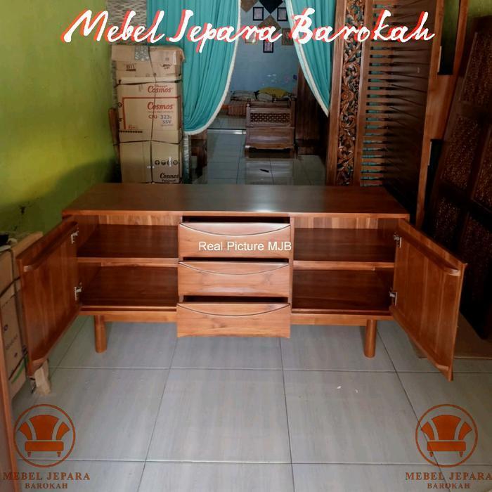 Bufet Meja Rak TV Klasik Kayu Jati Minimalis Lemari Kabinet Klasik 3 Laci Serbaguna