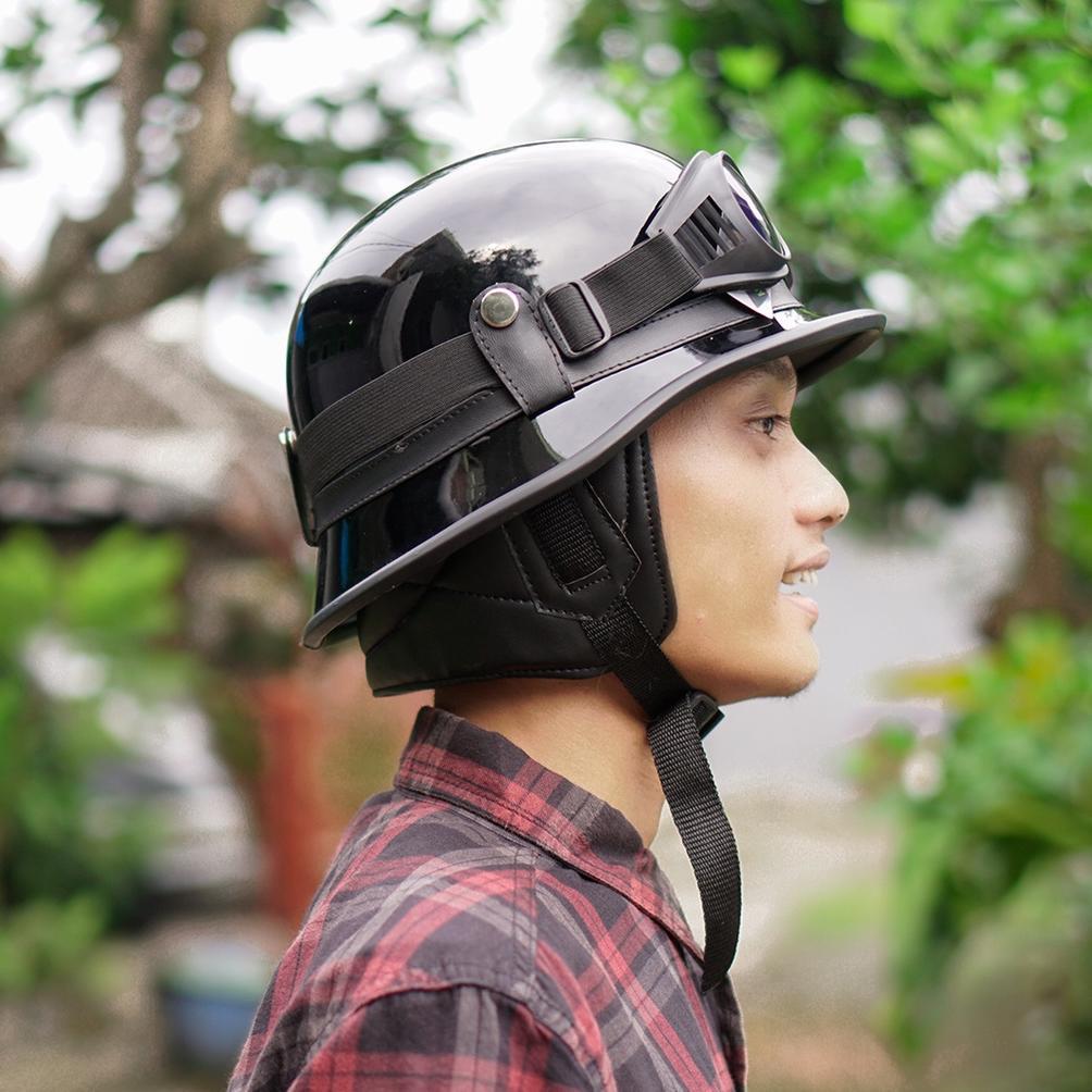Termurah Helm Retro Millenial  Retro Hitam Glosy Kombinasi Kacamata/Helm Retro Chips Nazi/ Helm Nazi