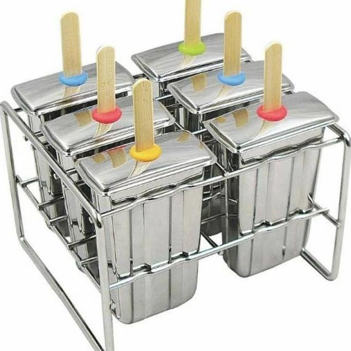 Popsicle Ice Cream Mould Stainless 6pcs with Rack Cetakan Es loli mold