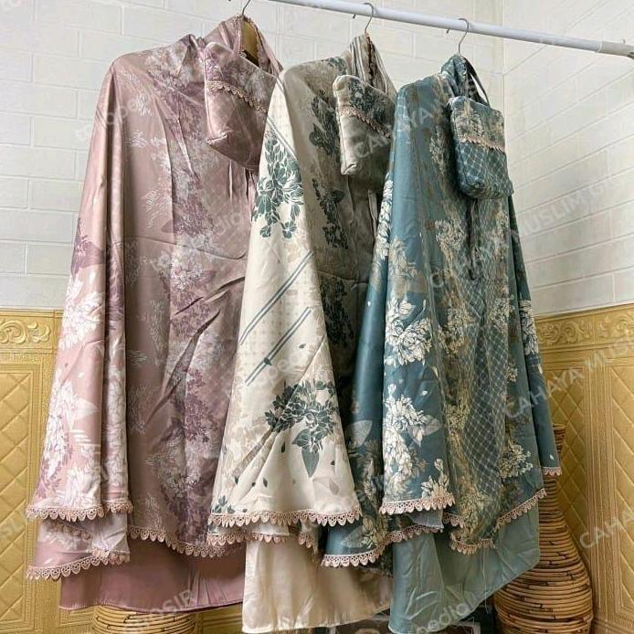 Mukena Jumbo Silk Satin 2 In 1 / Mukena Travel Dewasa Wanita Renda Muslim Silky Mukenah Motif Terlar