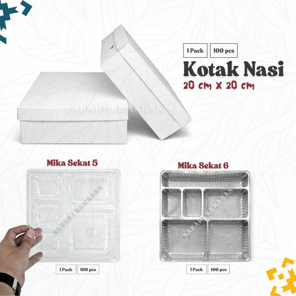 KOTAK DUS BOX MAKAN NASI PUTIH POLOS 20X20 isi 100 Mika Sekat dalaman kotak nasi