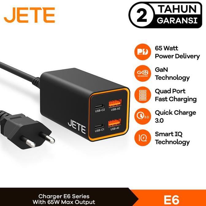 JETE E6 Adapter Fast Charger GaN 65W + 4 Port (Dual USB & Dual TypeC)