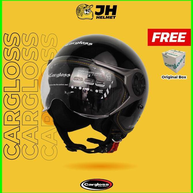 Helm Cargloss YRM Hitam Glossy (Half Face/Helm Retro/Classic/Klasik)