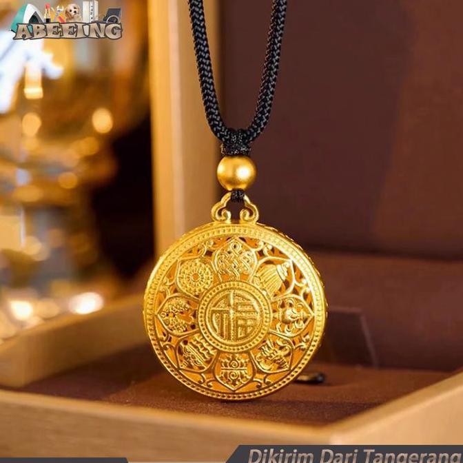 MALUKSHURE Kalung Wanita Emas Hollow Lotus Compass Pendant Sand Gold Rich And Wealth