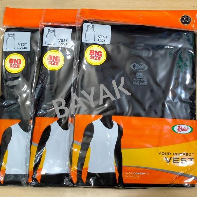RIDER Singlet Pria Big Size Rider 224 Hitam, Kaos Dalam Katun Jumbo / Extra Large