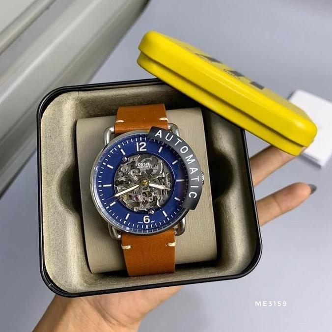 Jam Tangan Pria Original ME3159 ME 3159 Automatic Commuter Brown Leather Original Garansi Resmi