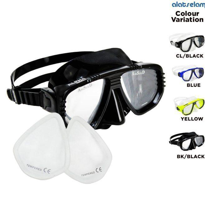 Paket Mask Amscud Alpha 2Pcs Lensa Minus Kacamata Diving Minus Dan Plus Mask Lensa Minus Diving Kaca