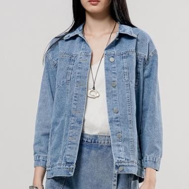 Favorit This Is April Laverna Jacket Outer Jeans Wanita Pocket Blue Acid Denim