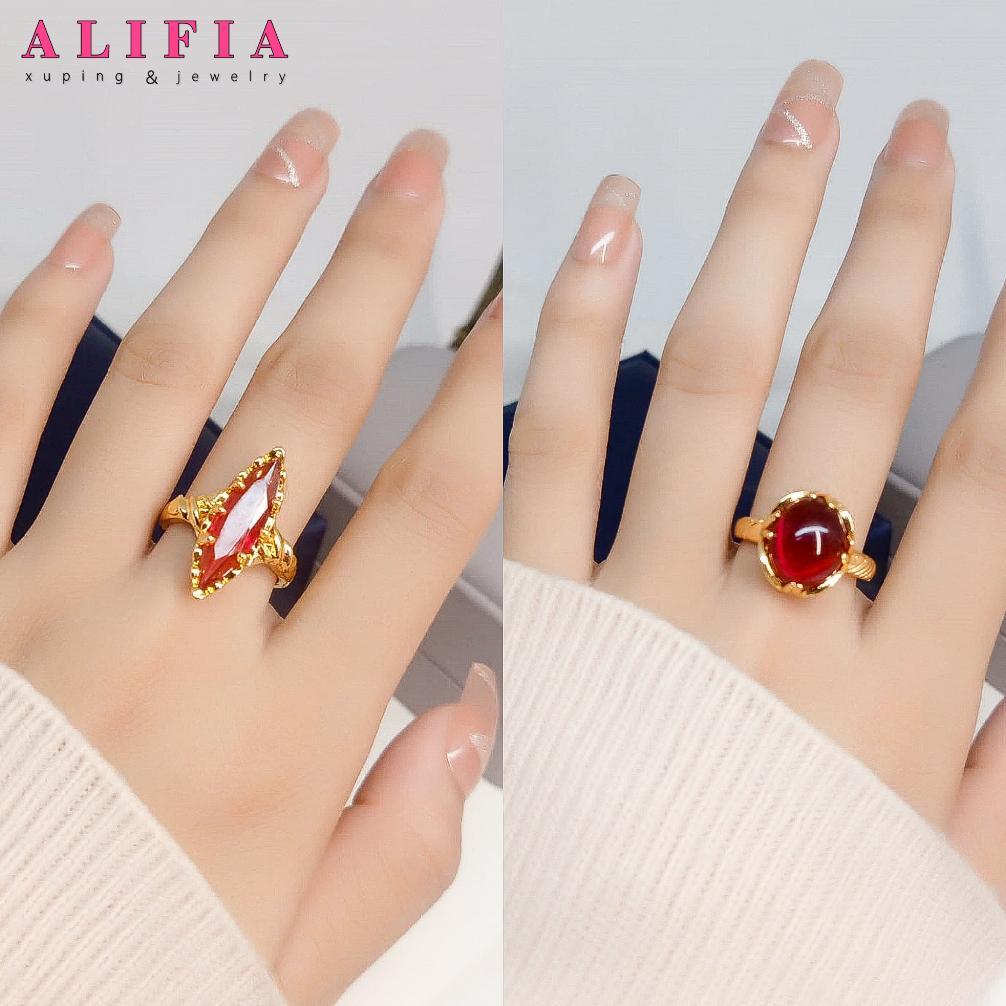 TERMURAH CINCIN BATU MERAH DELIMA DEWASA PRIA DAN WANITA LAPIS EMAS 22K TITANIUM
