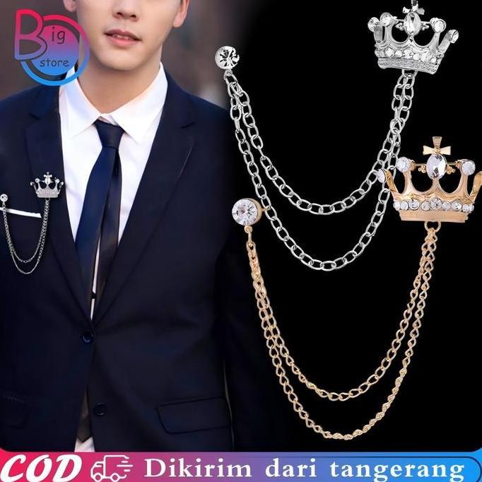 DISSORDE Pin Jas Pria Wanita Bros Baju Rantai Vintage Crown Brooch Rantai Lapel Pin Bros Jas Blazer 