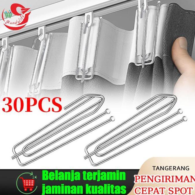 GIRARDY 30 Pcs Kait Hordeng Cantolan 4kaki Gorden Pengait Gorden Besi Cantolan Kaitan Kait Gorden