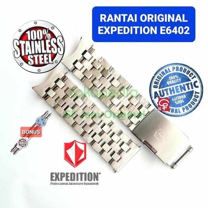 STRAP RANTAI JAM TANGAN EXPEDITION E6402 E 6402 STAINLESS STEEL SILVER