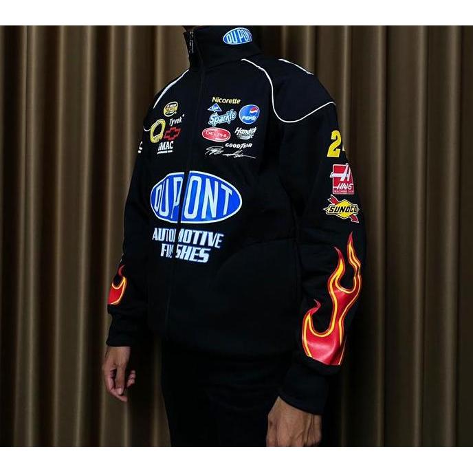 Untere- Jaket Nascar Sablon Racing Dupont Vintage Jaket Ridding Racing Black Fire Jaket Sunmori Zipe