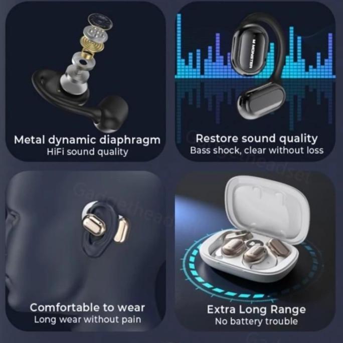 Tws Monster AC100 Earphone Headset Bluetooth 5.3 Ear Clip Original