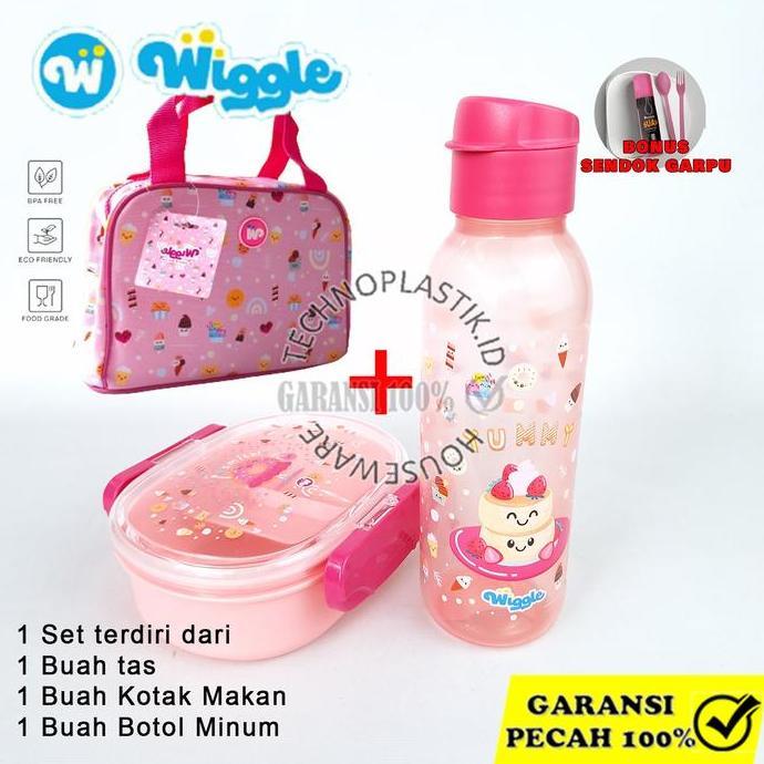 New Wiggle Paket Hemat Pink Dessert Lunch Box Bag Lunch Bottle Kotak Bekal Lock Botol Tas Lunch Bag