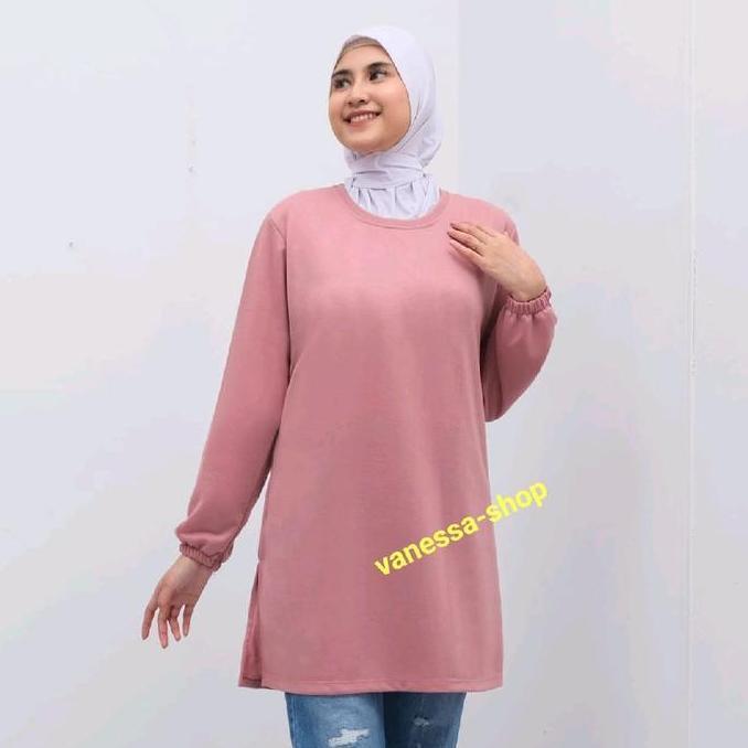 Uprelig- Kaos Tunic Wanita Lengan Panjang Polos Tunik Dewasa Cantik